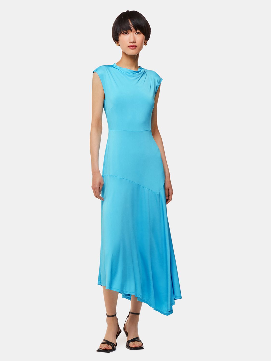 Buy Whistles Iris Asymmetric Jersey Midi Dress, Turquoise Online at johnlewis.com