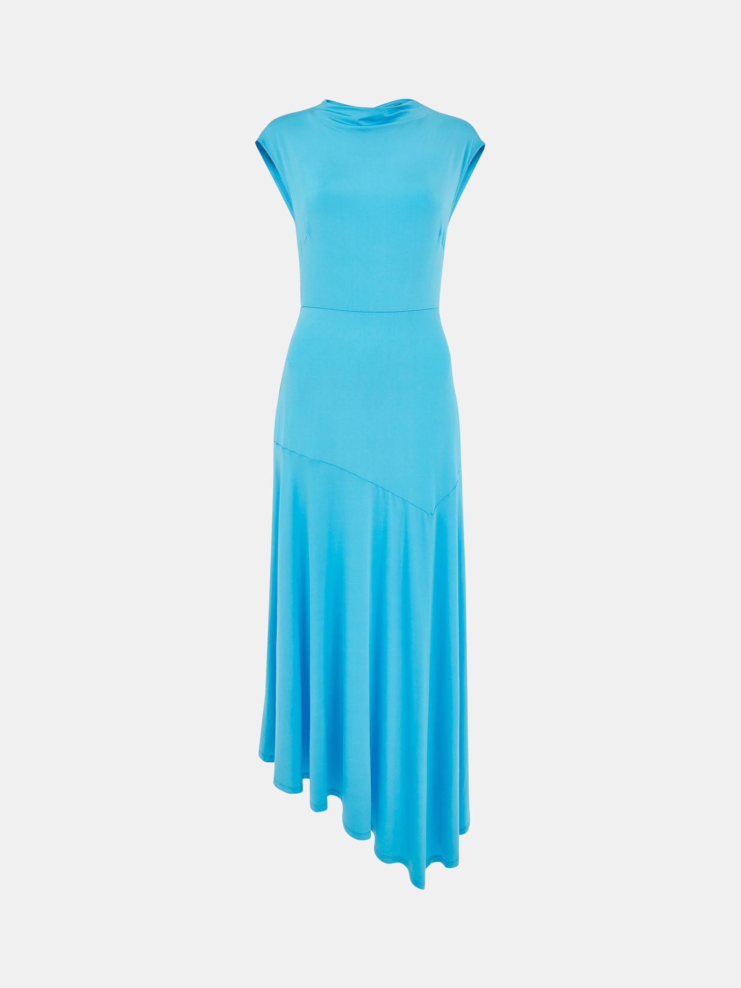 Whistles Iris Asymmetric Jersey Midi Dress, Turquoise, 6