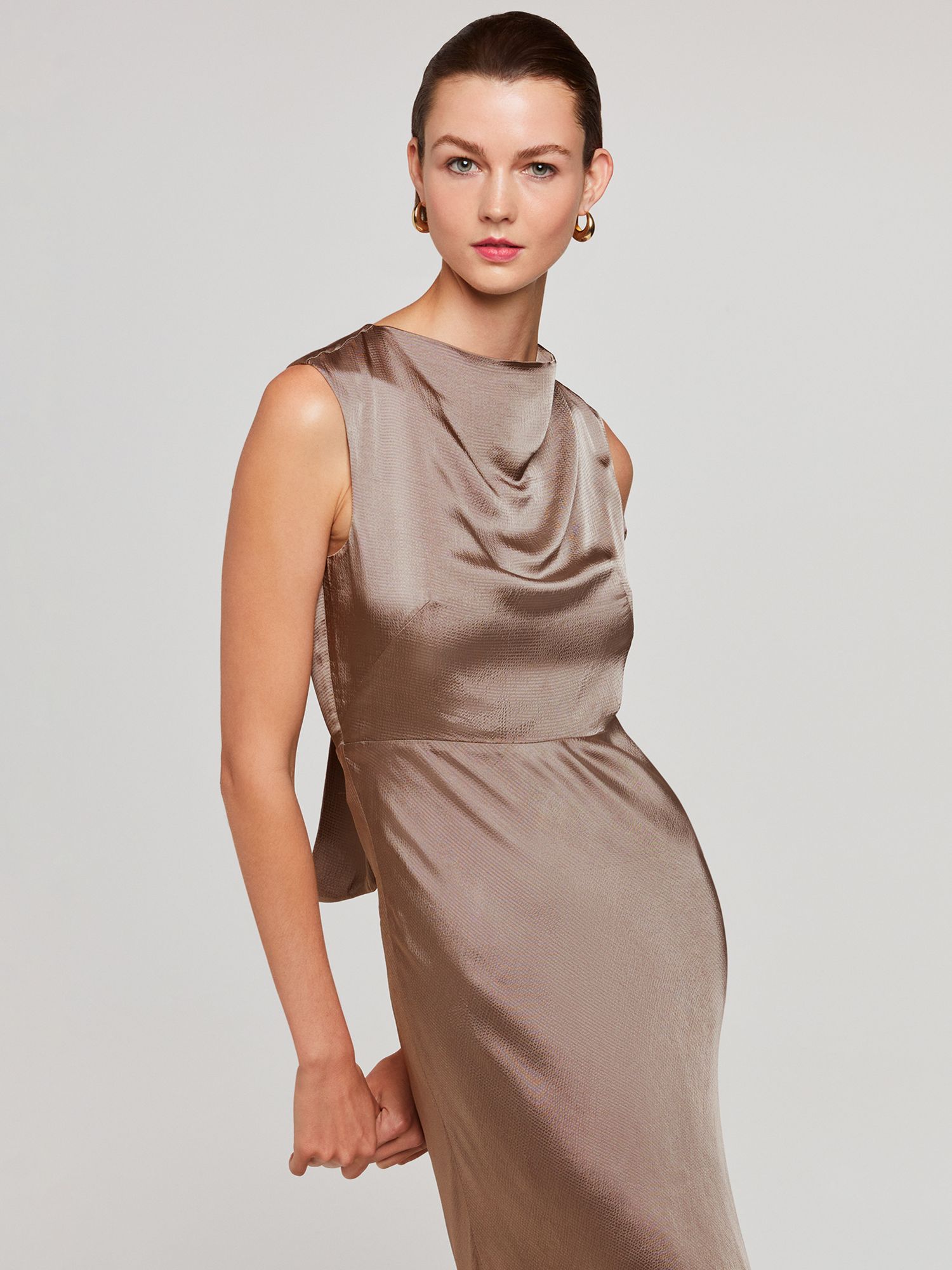 Buy Whistles Cowl Neck Satin Maxi Dress2, Grey Online at johnlewis.com