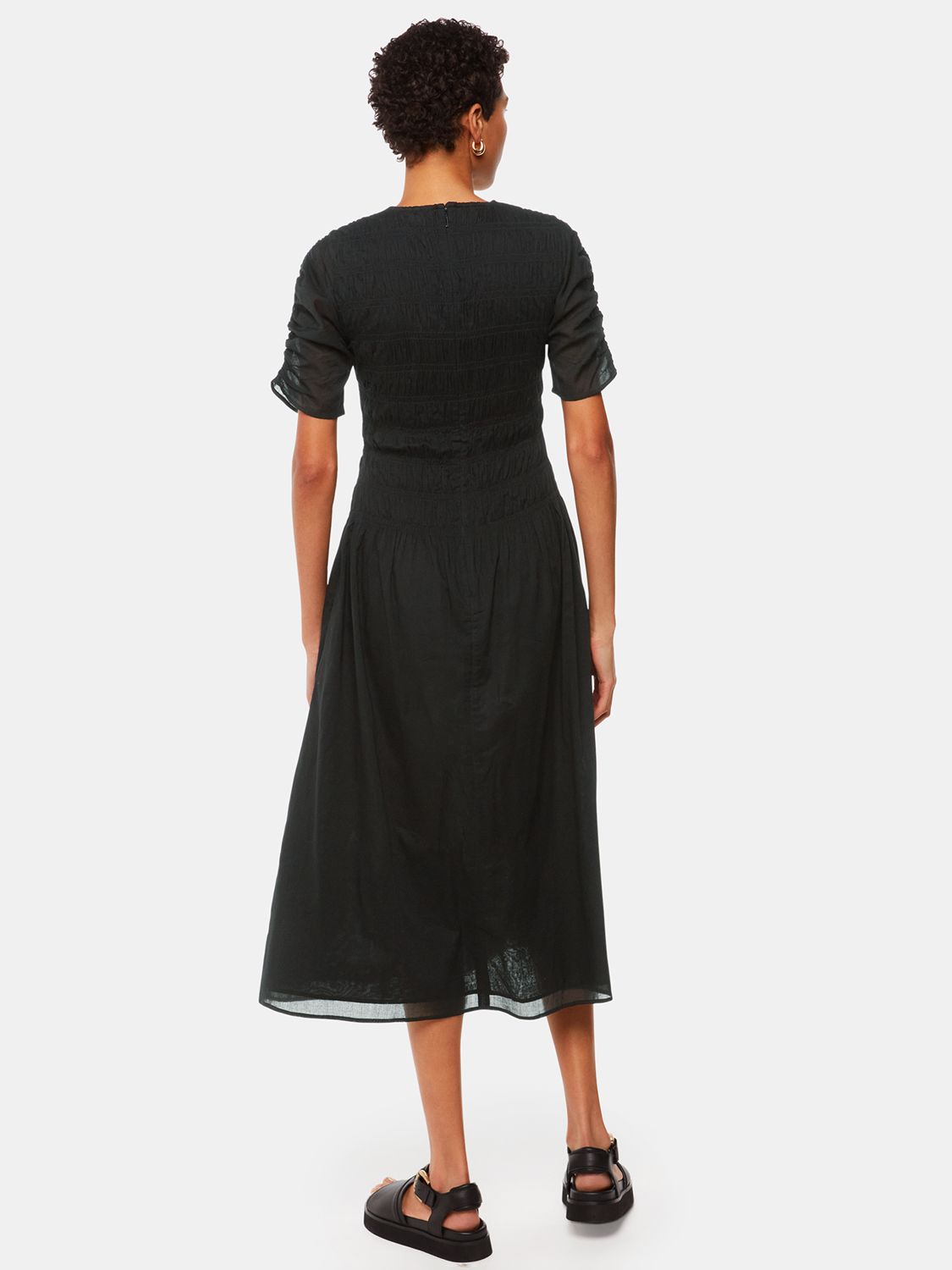 Buy Whistles Petite Avery Smocked Midi Dress, Black Online at johnlewis.com