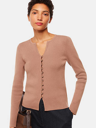 Whistles Ribbed Slim Fit Cardigan, Neutral