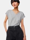 Whistles Willa Organic Cotton V-Neck Cap Sleeve T-Shirt, Grey Marl