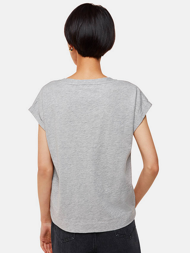 Whistles Willa Organic Cotton V-Neck Cap Sleeve T-Shirt, Grey Marl