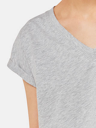 Whistles Willa Organic Cotton V-Neck Cap Sleeve T-Shirt, Grey Marl
