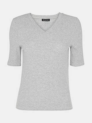 Whistles V Neck Ribbed T-Shirt, Grey Marl