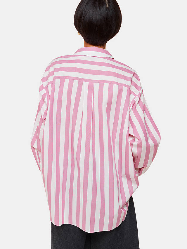 Whistles Oversized Striped Cotton Shirt, Pink/White