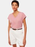 Whistles Willa Organic Cotton V-Neck Cap Sleeve T-Shirt, Dusty Pink