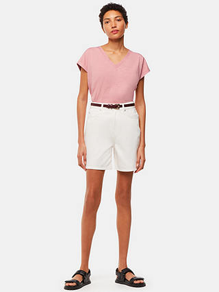 Whistles Willa Organic Cotton V-Neck Cap Sleeve T-Shirt, Dusty Pink