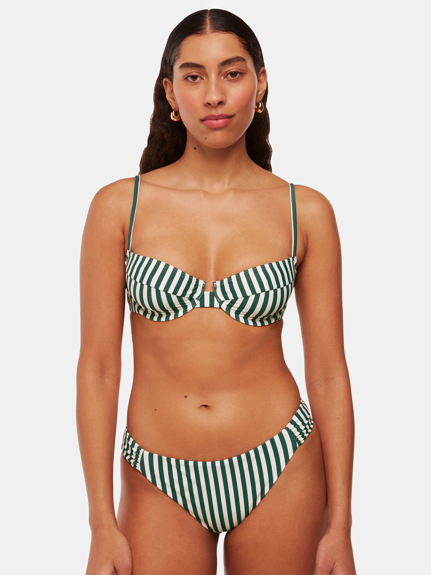 Whistles Striped Bikini Top, Green/White, 6