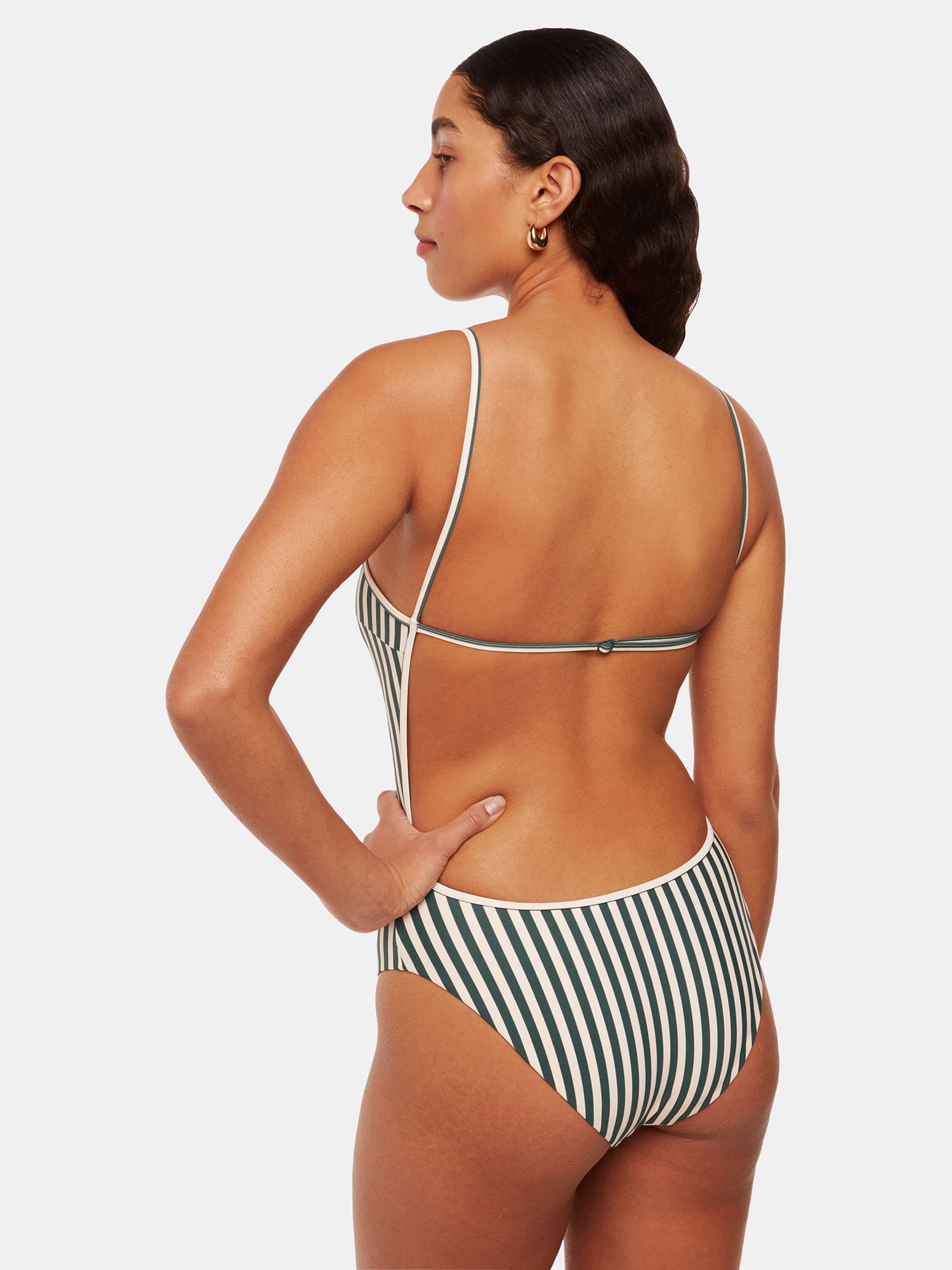 Buy Whistles Striped Open Back Swimsuit, Green/White Online at johnlewis.com