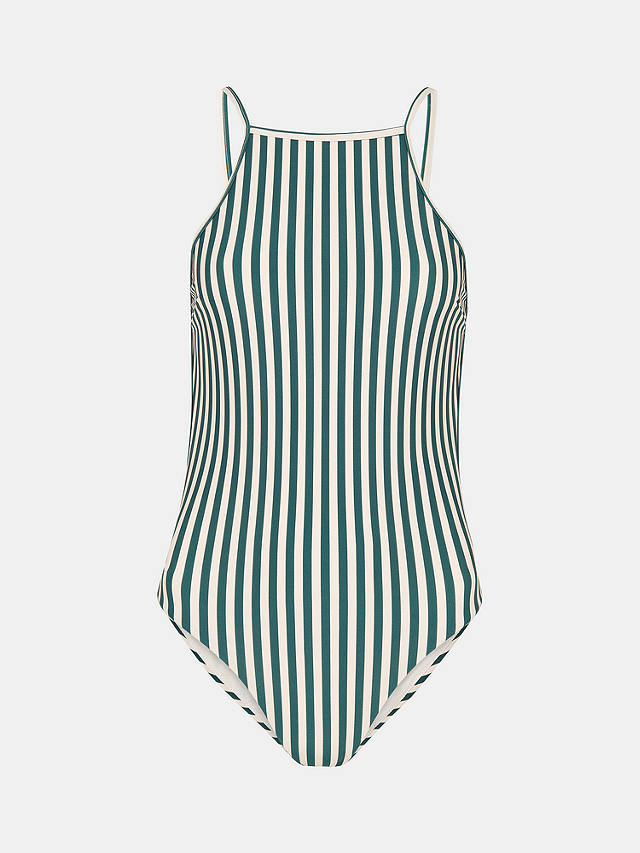 Whistles Striped Open Back Swimsuit, Green/White