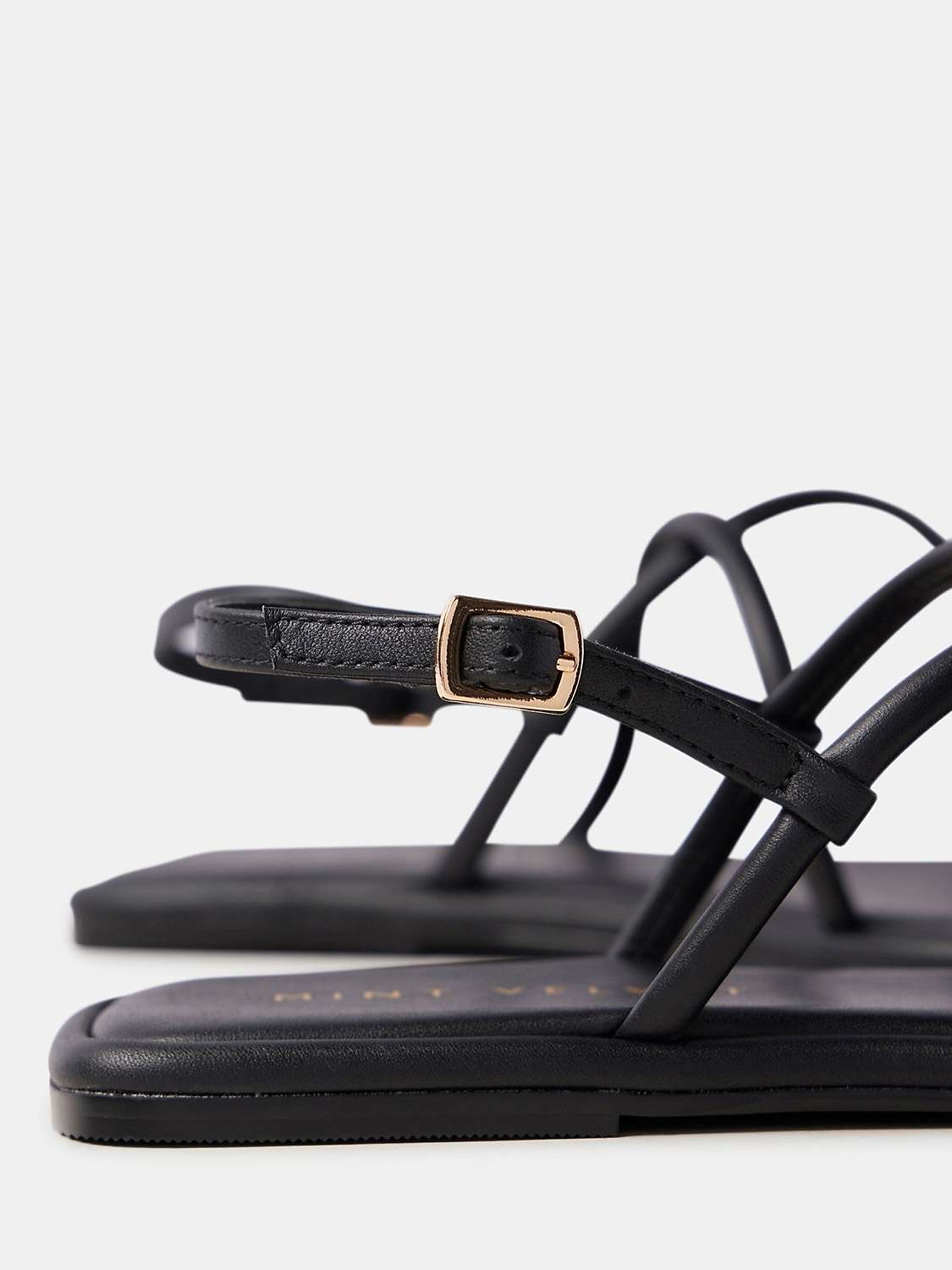 Buy Mint Velvet Leather Strappy Flat Sandals, Black Online at johnlewis.com