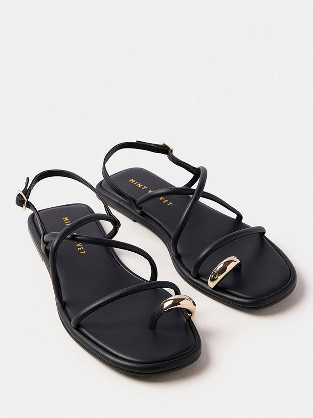 Mint Velvet Leather Strappy Flat Sandals, Black
