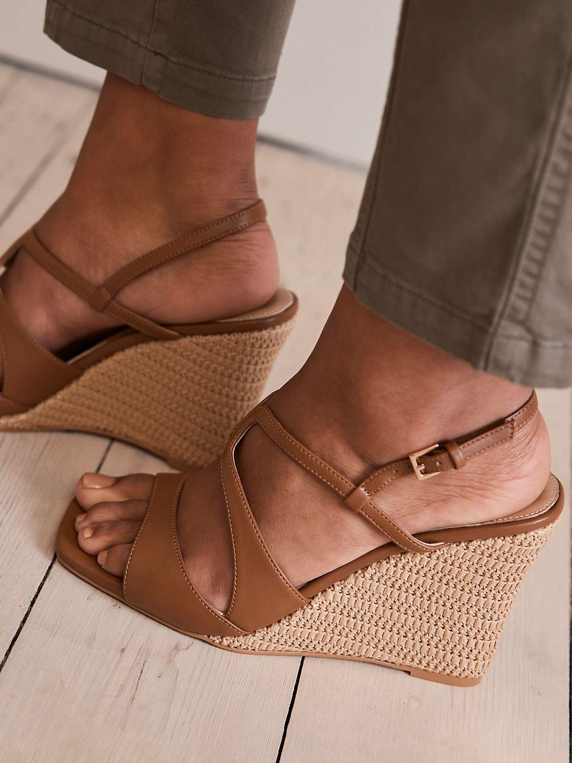 Buy Mint Velvet Raffia Wedge Heel Sandals, Tan Online at johnlewis.com