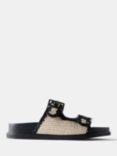 Mint Velvet Leather Raffia Sandals, Black/Cream