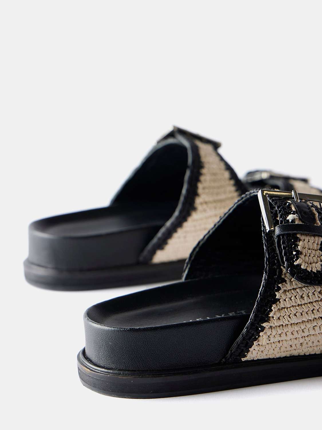 Buy Mint Velvet Leather Raffia Sandals, Black/Cream Online at johnlewis.com