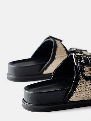 Mint Velvet Leather Raffia Sandals, Black/Cream