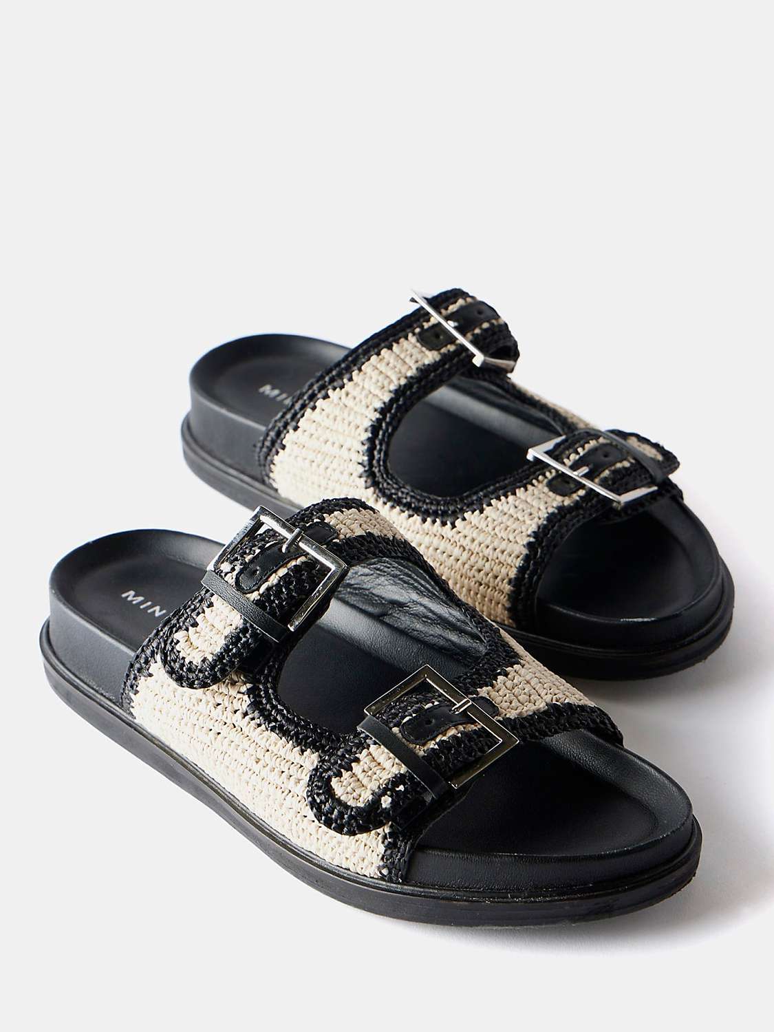 Buy Mint Velvet Leather Raffia Sandals, Black/Cream Online at johnlewis.com