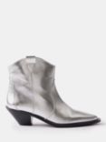 Mint Velvet Leather Cowboy Boots, Silver