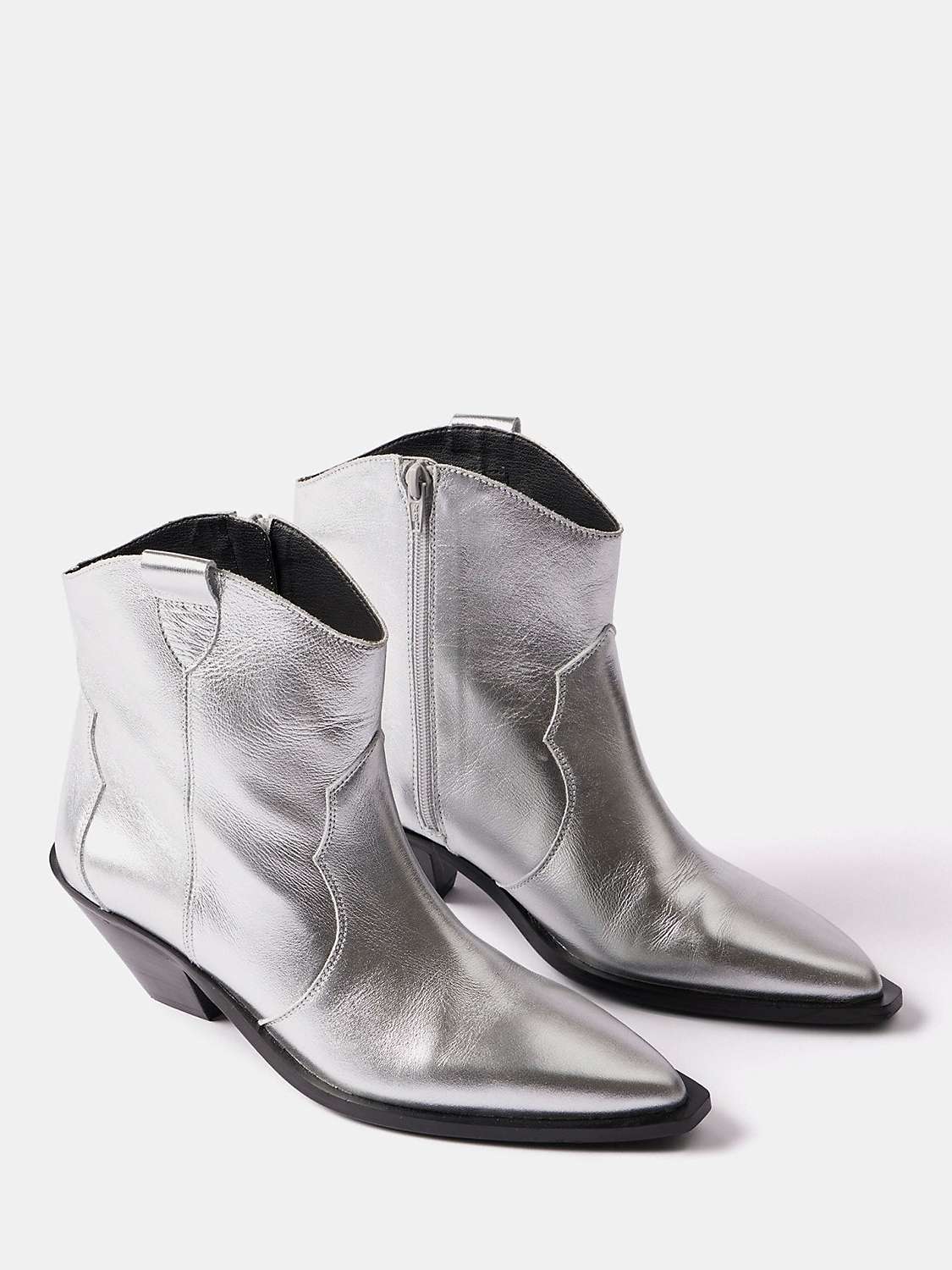 Buy Mint Velvet Leather Cowboy Boots, Silver Online at johnlewis.com