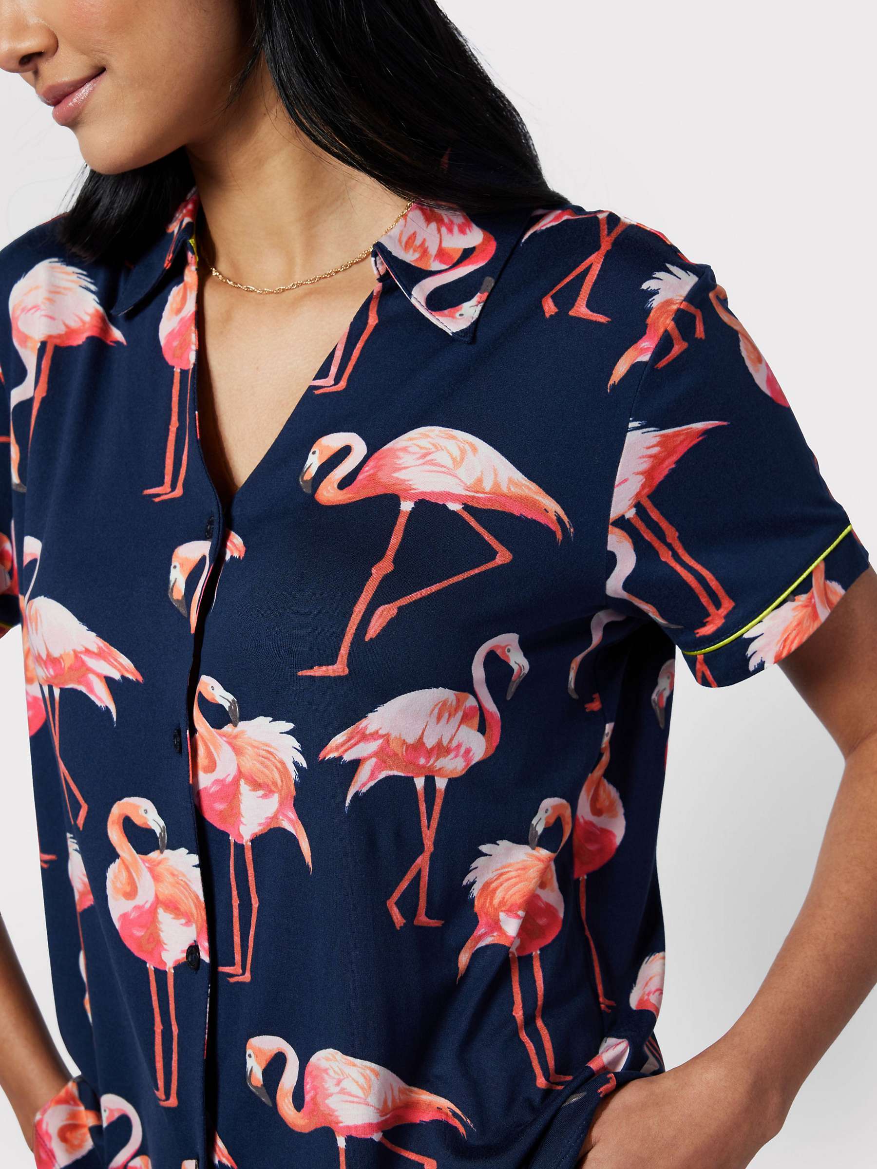 Buy Chelsea Peers Flamingo Print Short Pyjama Set, Navy Online at johnlewis.com