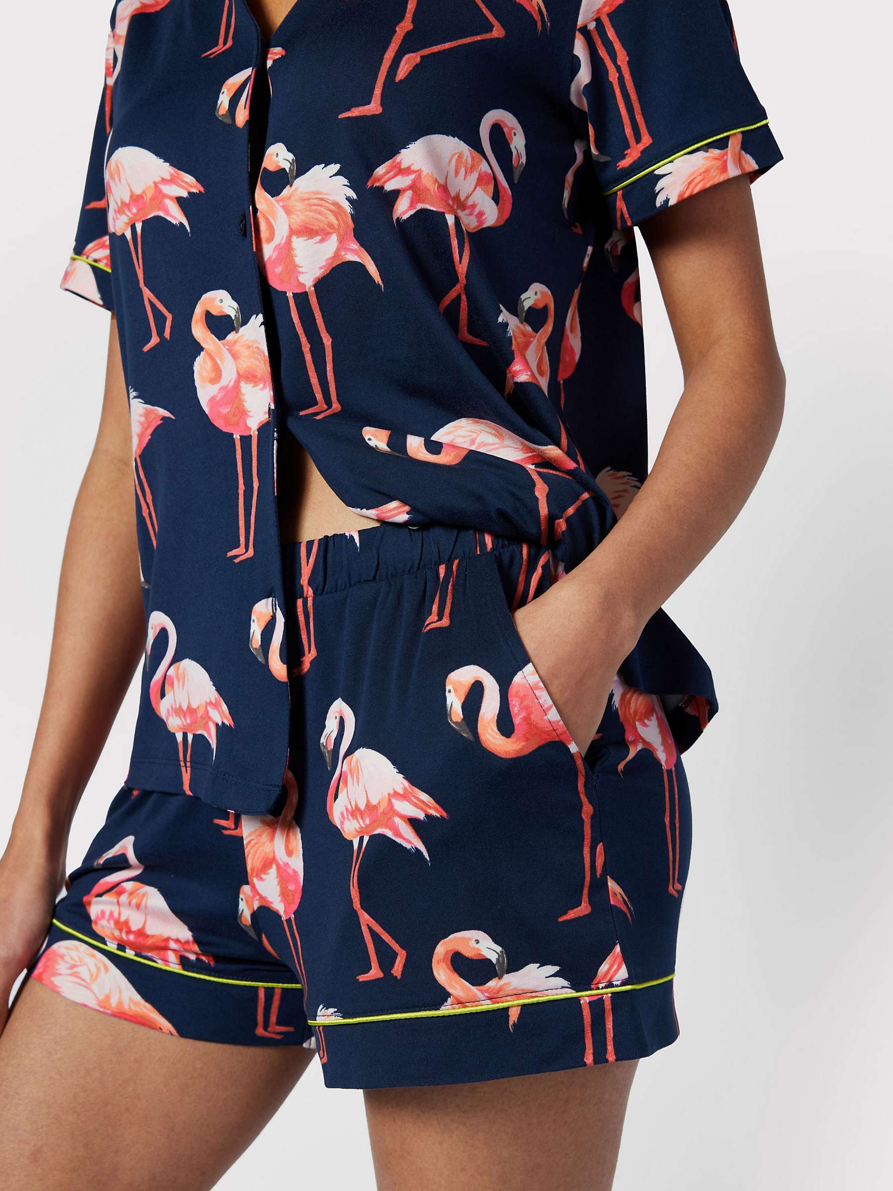 Buy Chelsea Peers Flamingo Print Short Pyjama Set, Navy Online at johnlewis.com
