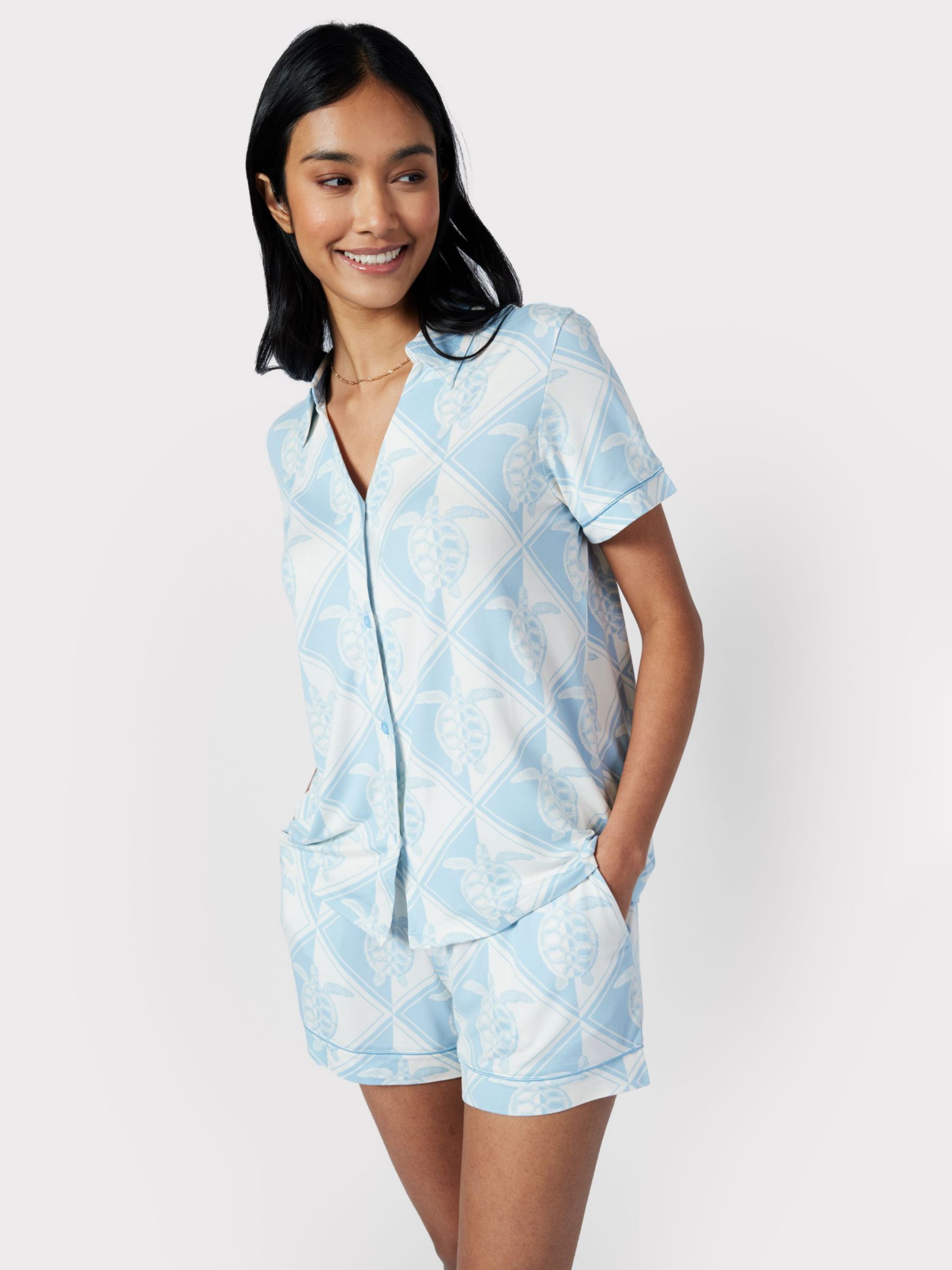 Buy Chelsea Peers Tiled Turtle Print Short Pyjamas, Off White/Blue Online at johnlewis.com