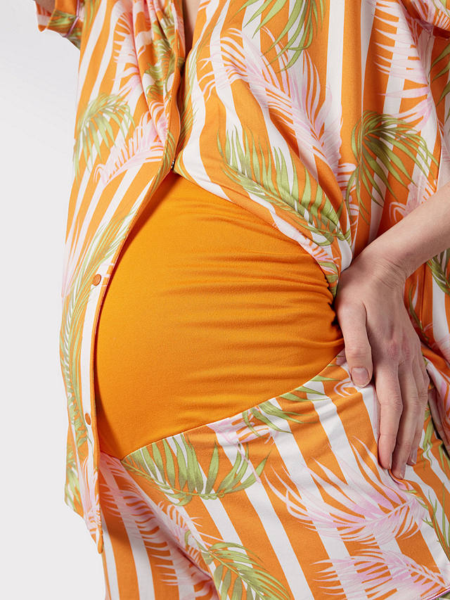 Chelsea Peers Maternity Palm Stripe Short Pyjamas, Orange/Multi