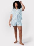 Chelsea Peers Curve Tiled Turtle Print Short Pyjamas, Off White/Blue