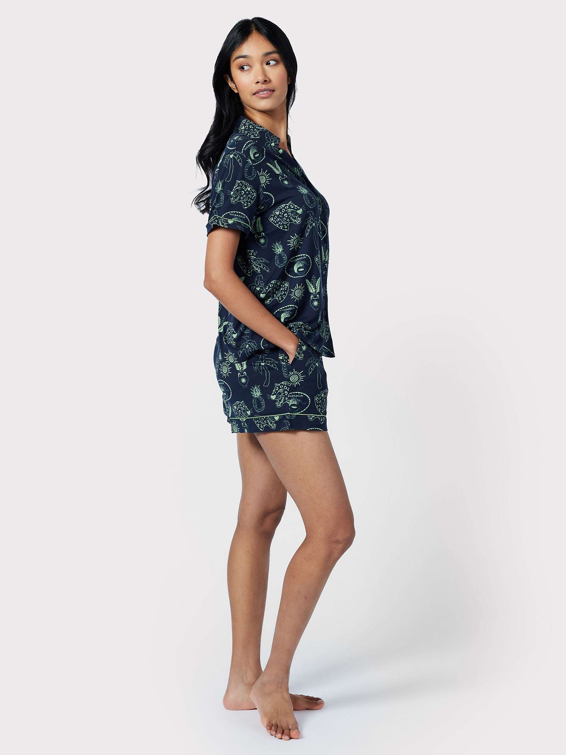 Buy Chelsea Peers Tropical Holiday Print Short Pyjamas, Navy/Green Online at johnlewis.com