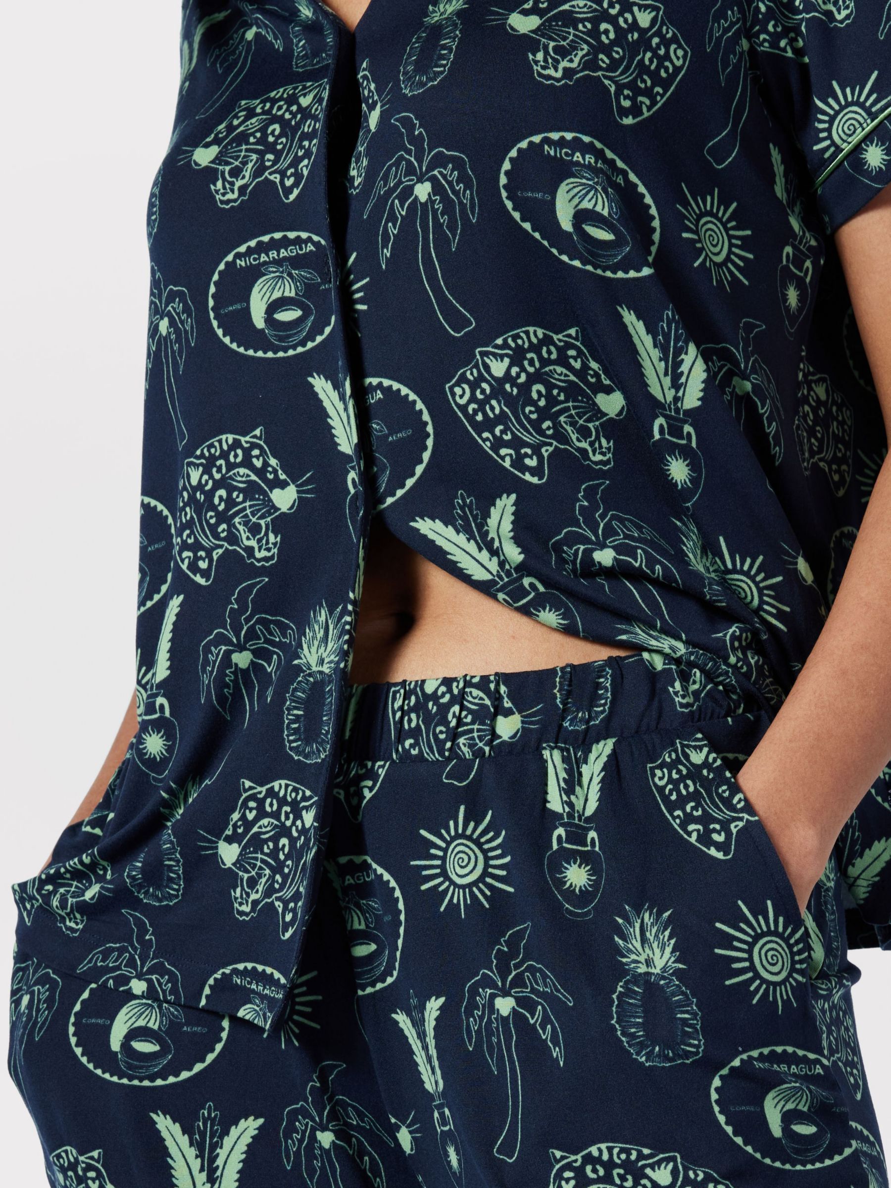 Buy Chelsea Peers Tropical Holiday Print Short Pyjamas, Navy/Green Online at johnlewis.com