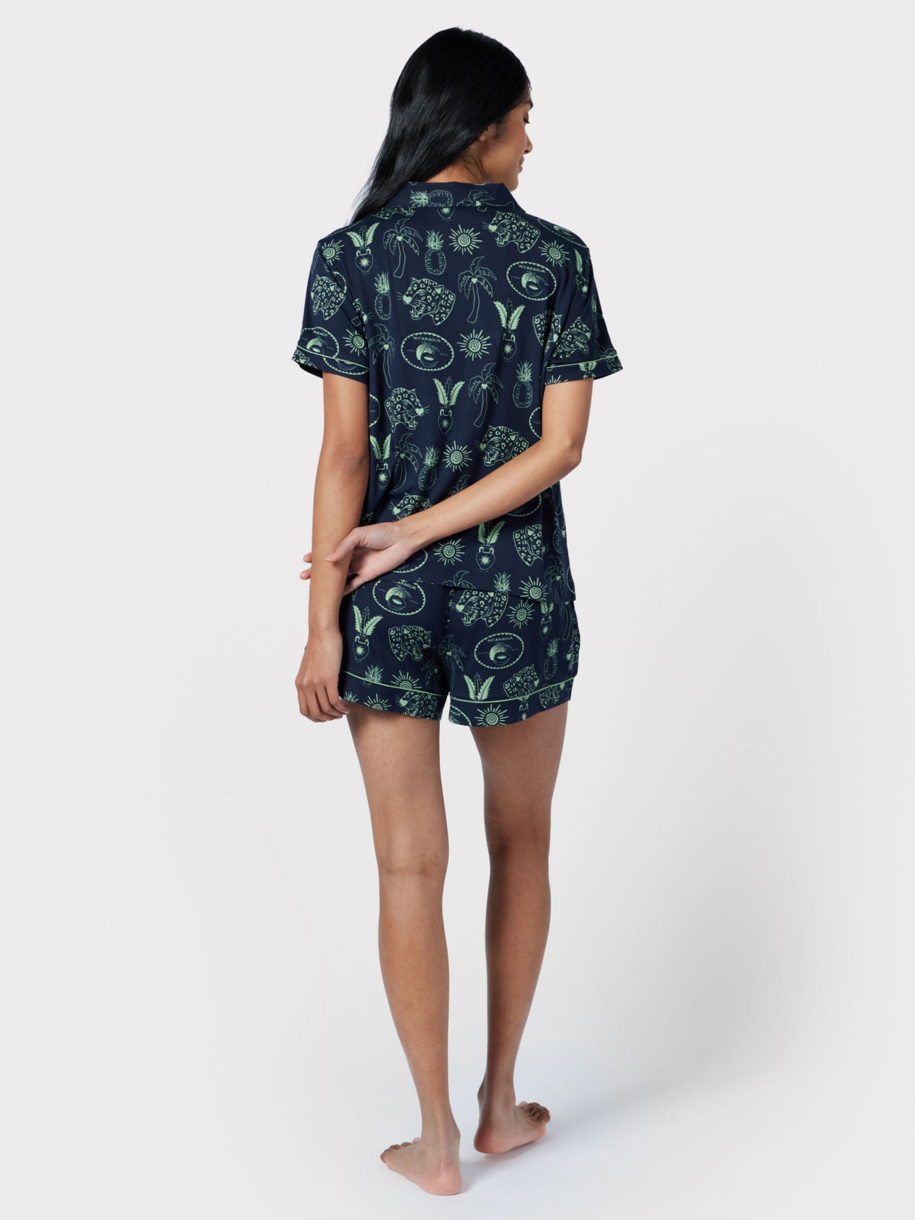Chelsea Peers Tropical Holiday Print Short Pyjamas, Navy/Green, 6