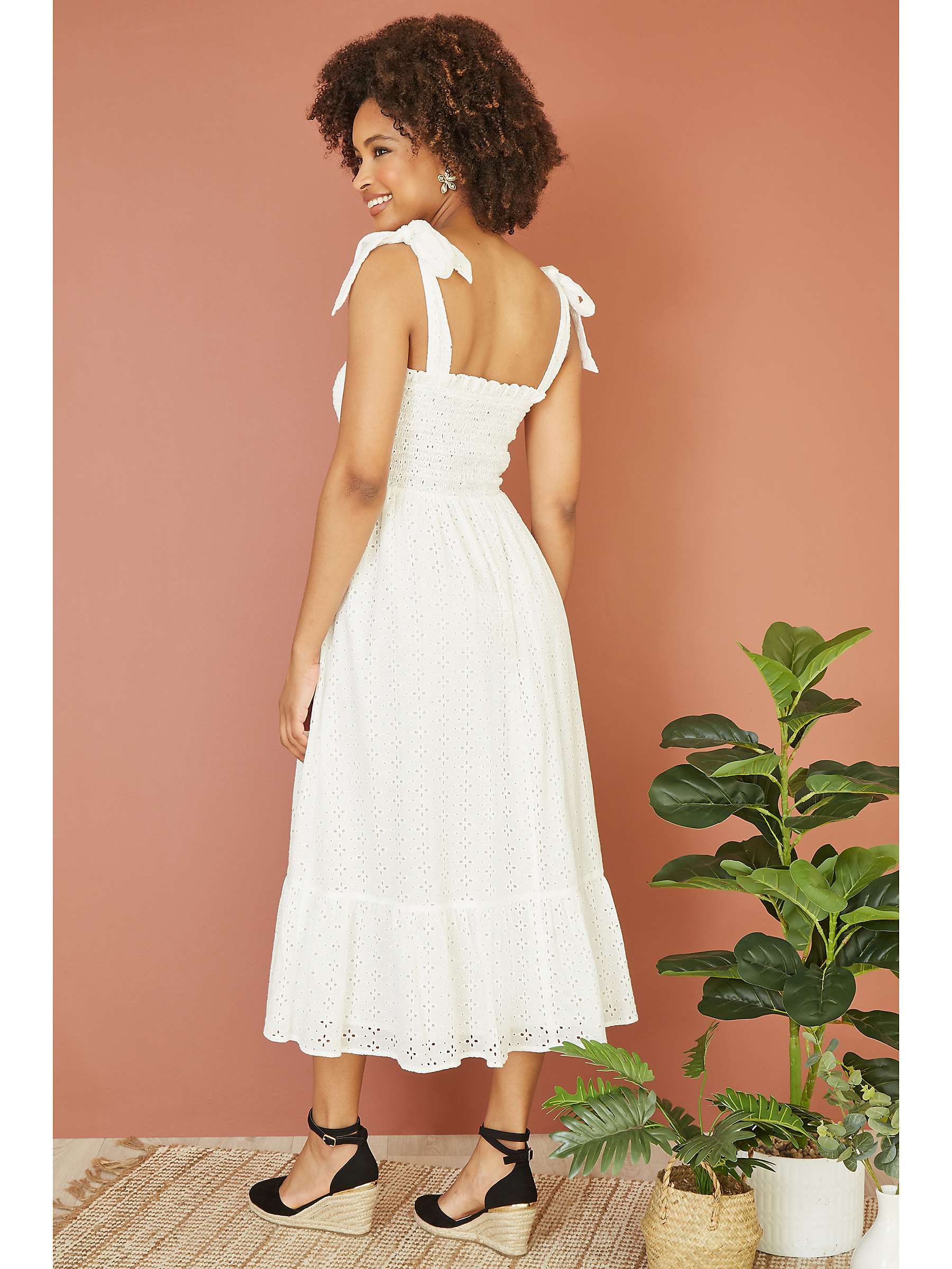 Buy Yumi Mela London Broderie Anglaise Ruched Midi Sundress, White Online at johnlewis.com