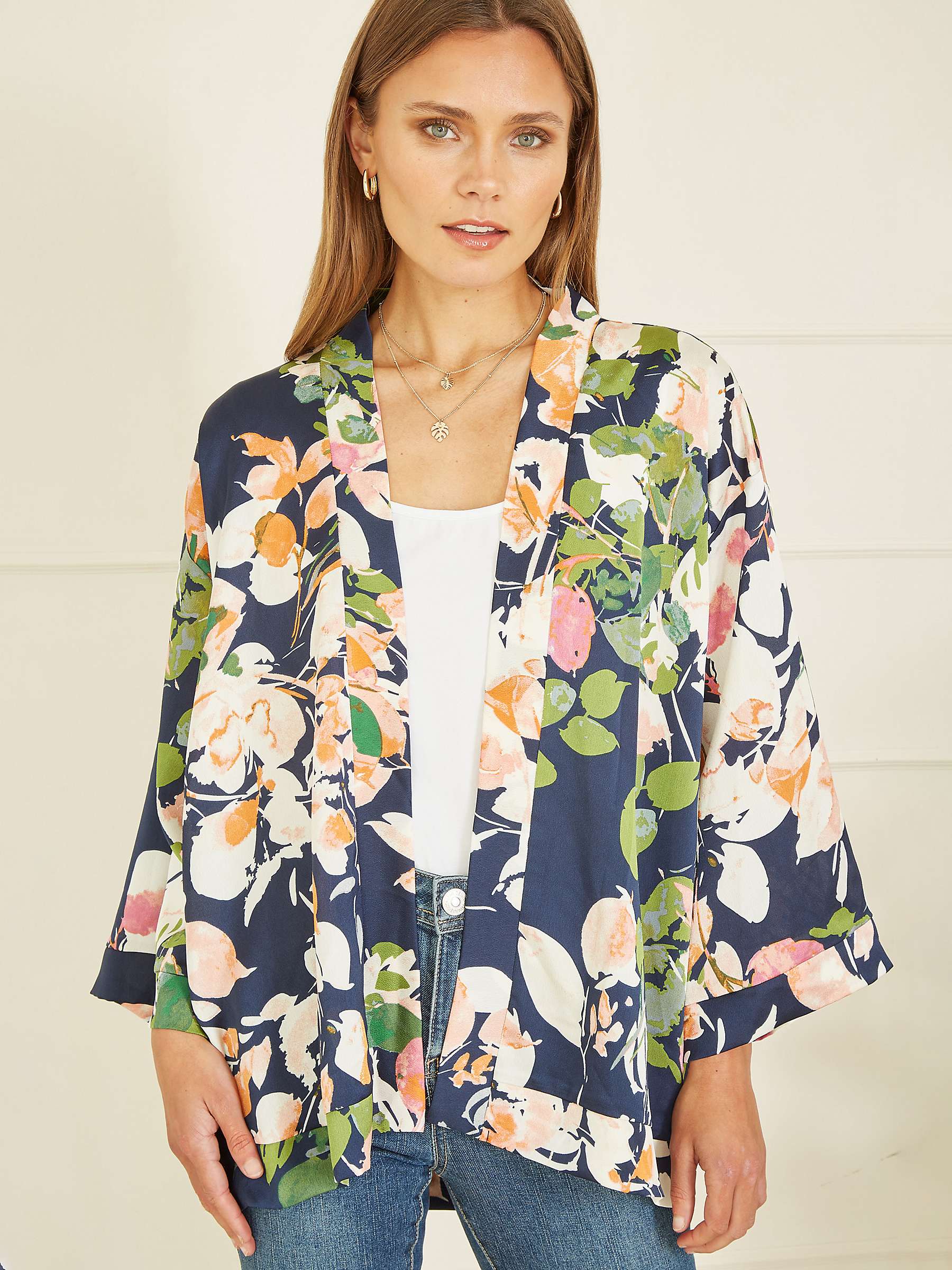 Buy Mela London Blossom Satin Kimono, Navy Online at johnlewis.com