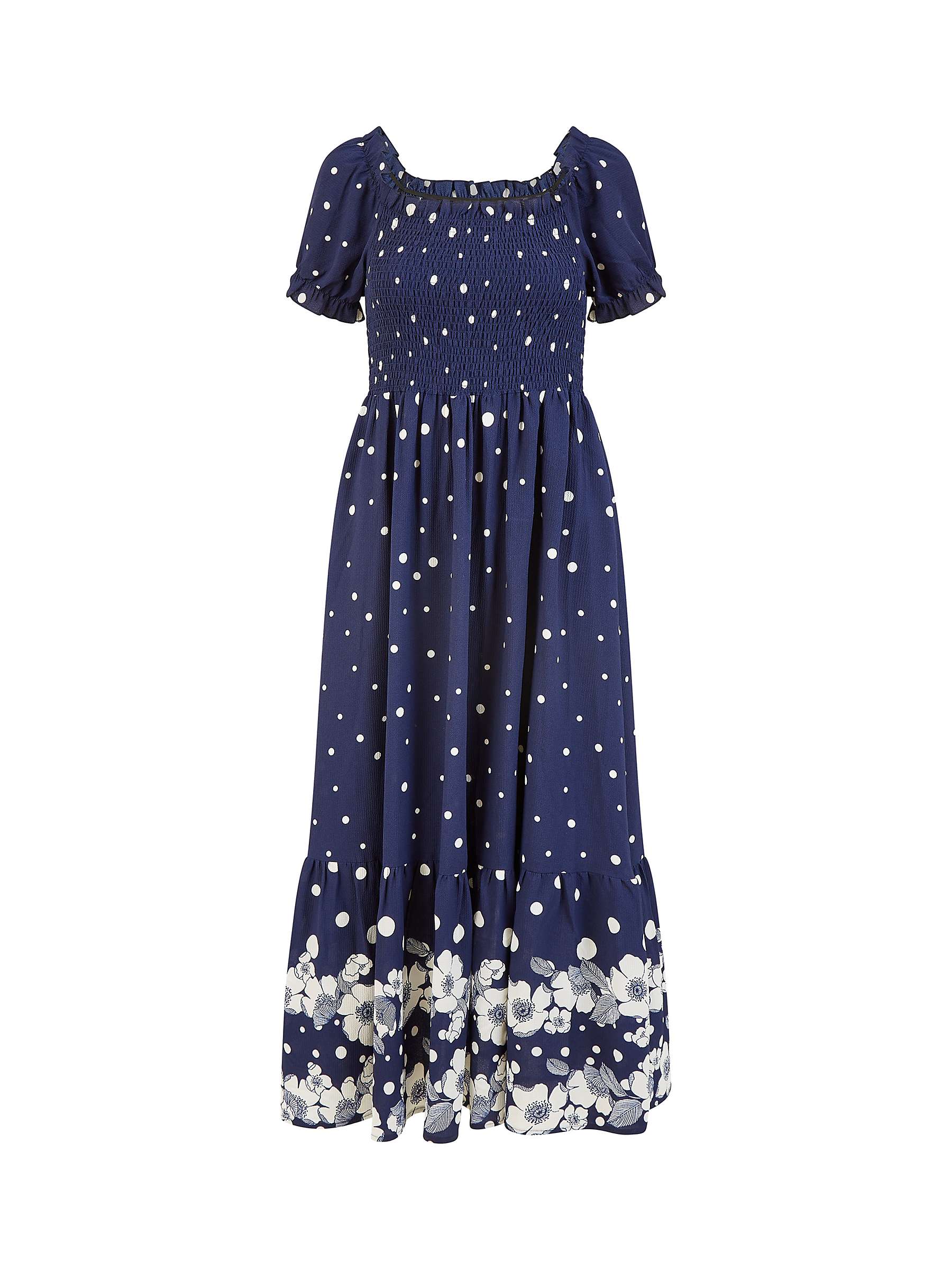 Buy Mela London Spot Floral Border Ruched Midi Dress, Navy Online at johnlewis.com