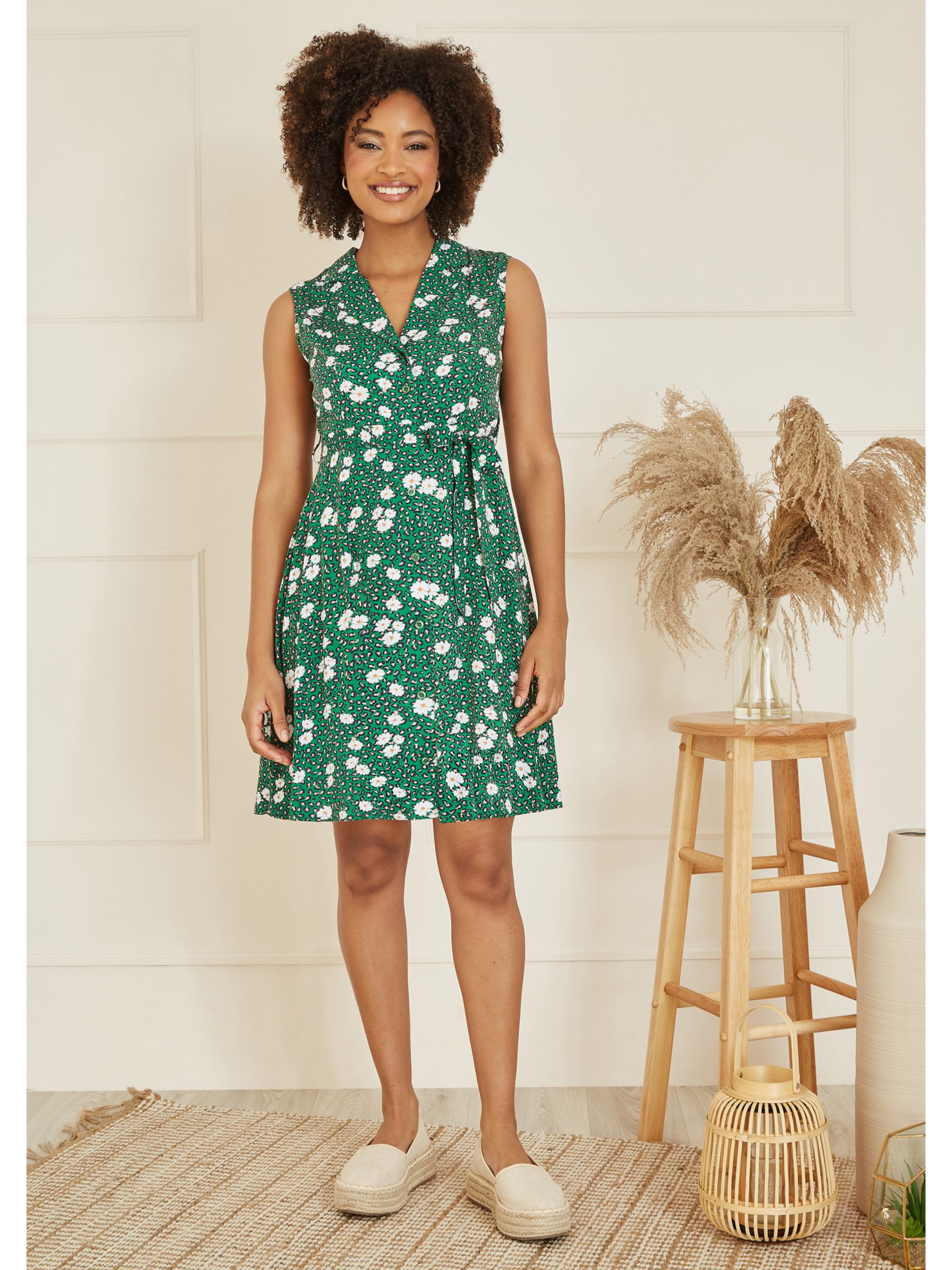 Buy Mela London Leopard And Daisy Print Shirt Dress, Green Online at johnlewis.com