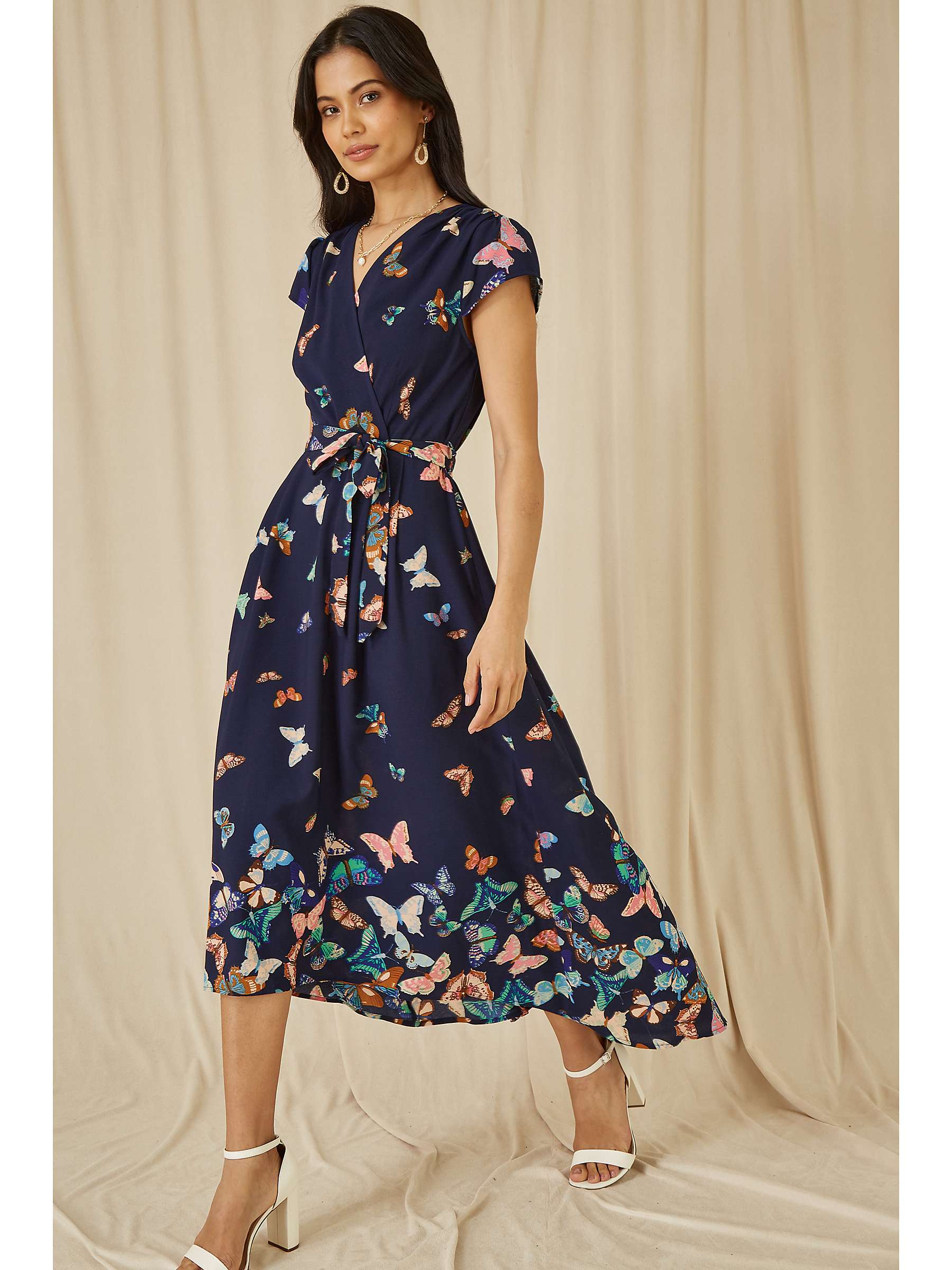 Buy Mela London Butterfly Print Wrap Midi Dress, Navy Online at johnlewis.com