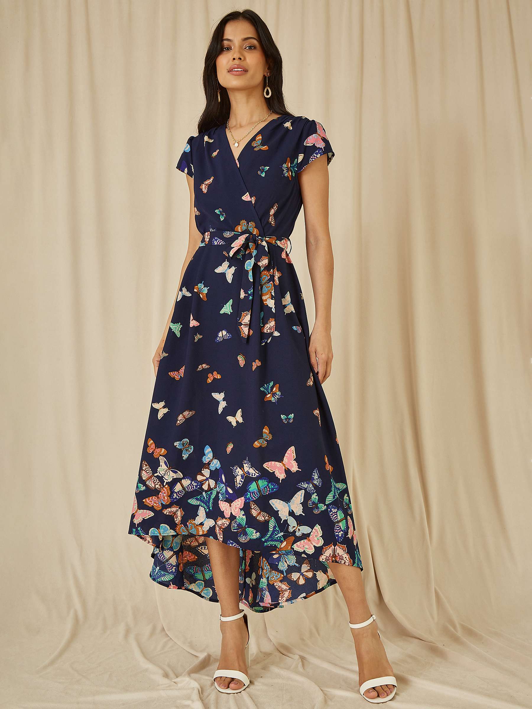 Buy Mela London Butterfly Print Wrap Midi Dress, Navy Online at johnlewis.com