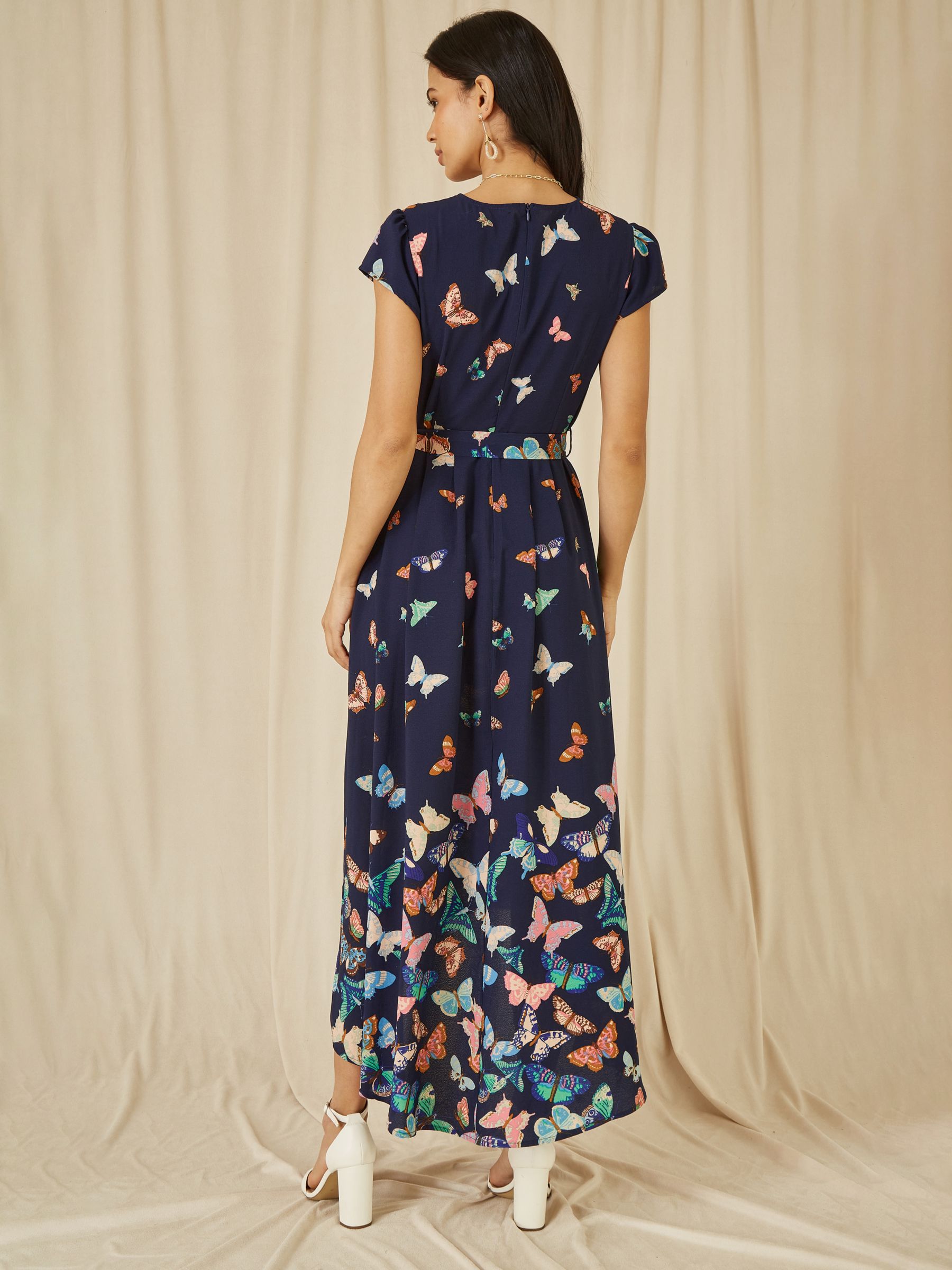 Mela London Butterfly Print Wrap Midi Dress, Navy, 8