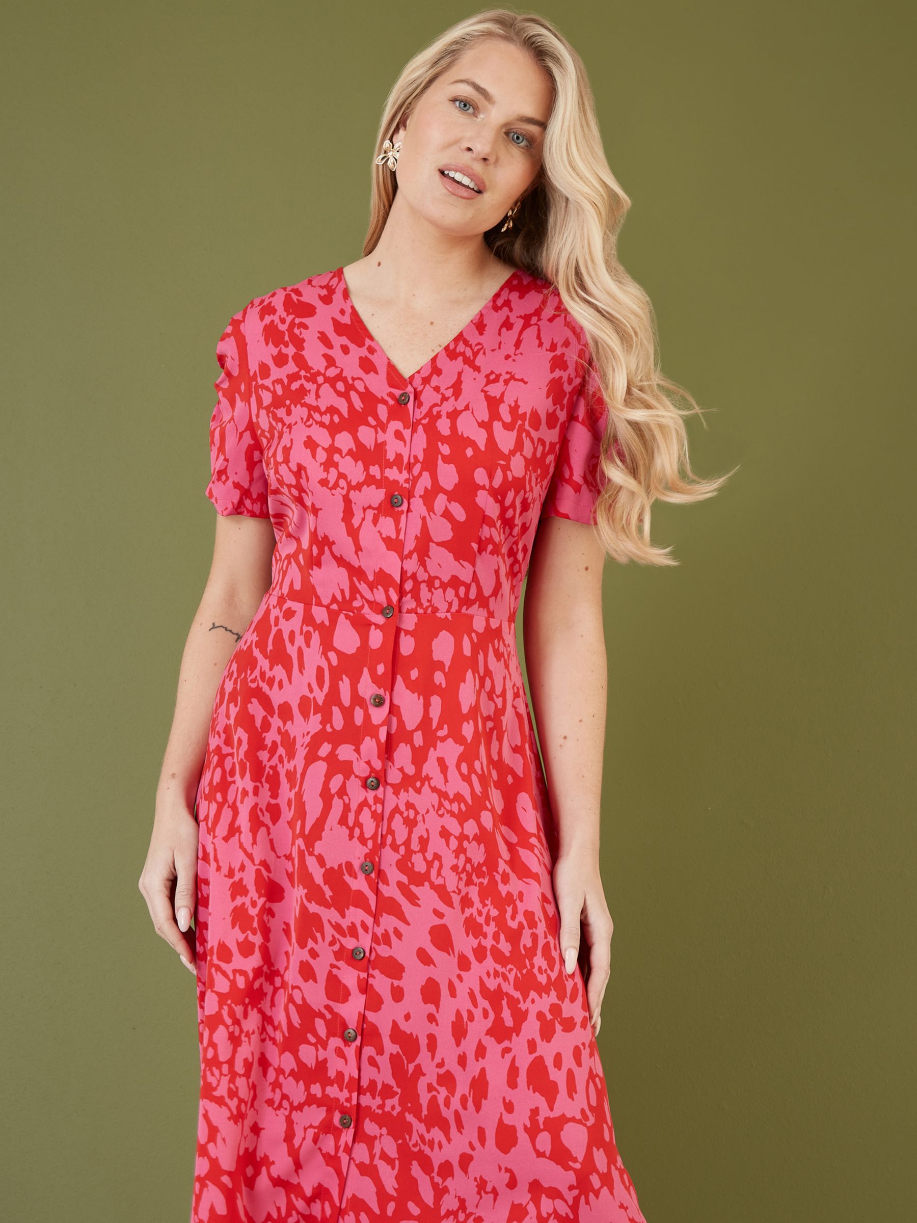 Mela London Animal Print Midi Shirt Dress, Red/Pink, 8