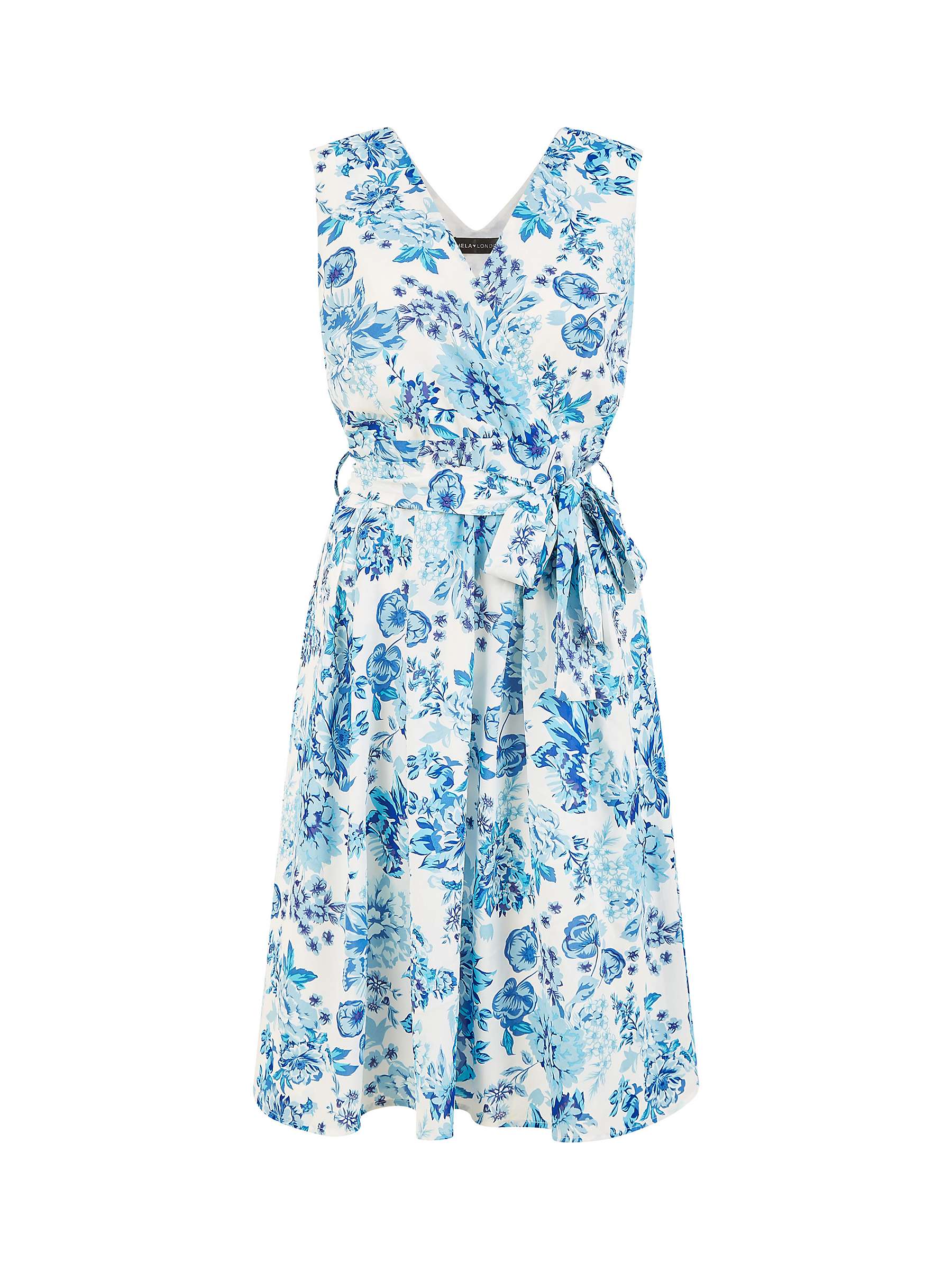 Buy Mela London Floral Wrap Skater Dress, Blue Online at johnlewis.com