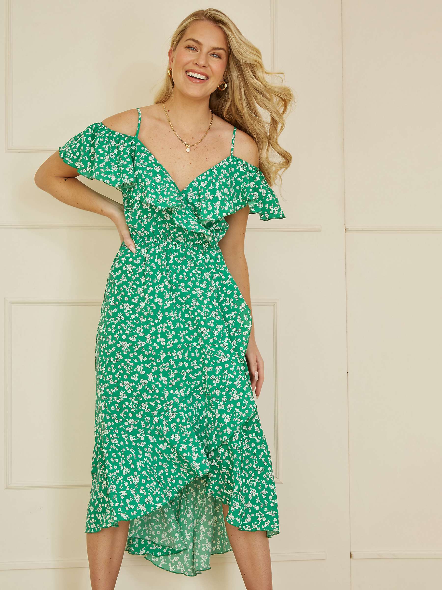 Buy Mela London Ditsy Bardot Midi Dress, Green Online at johnlewis.com