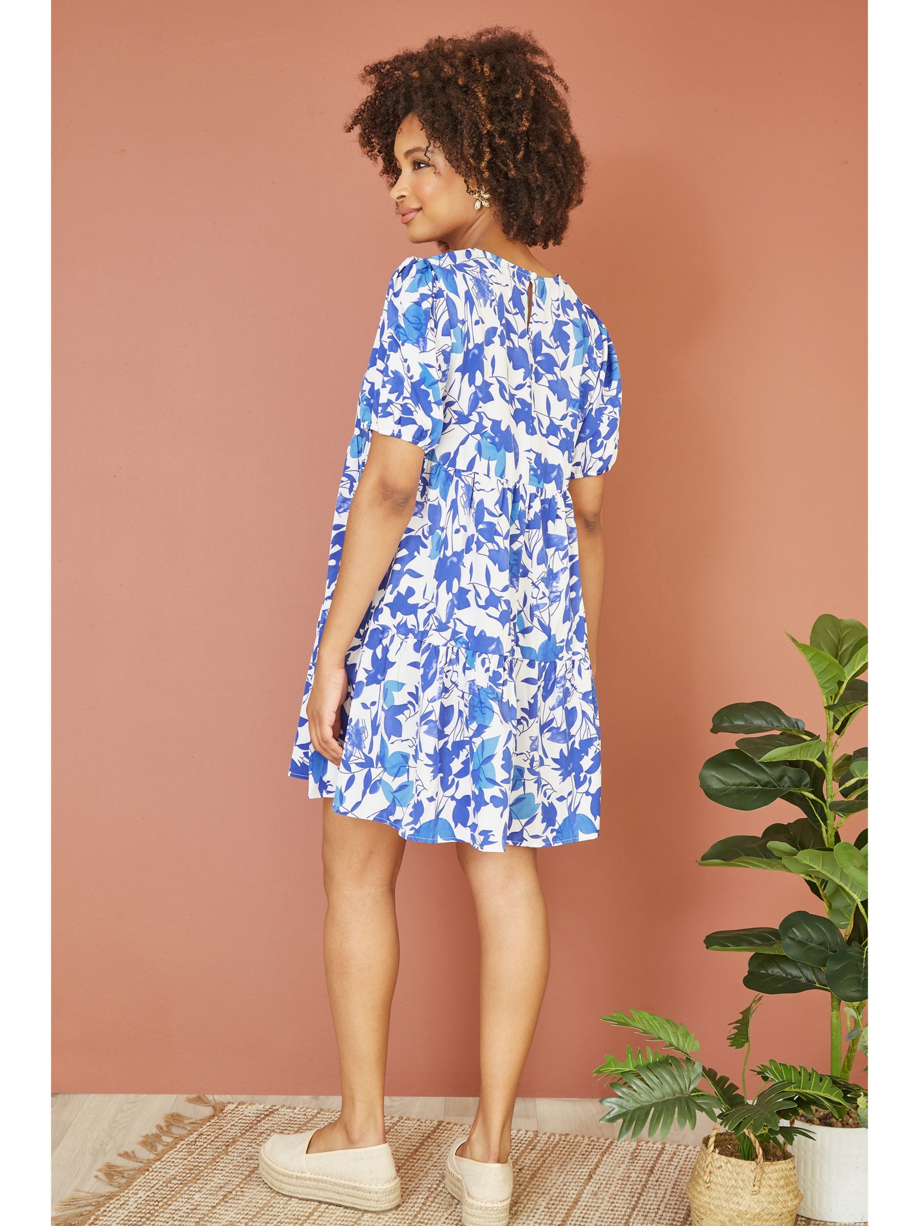 Buy Mela London Leaf Print Tunic Skater Dress, Blue Online at johnlewis.com