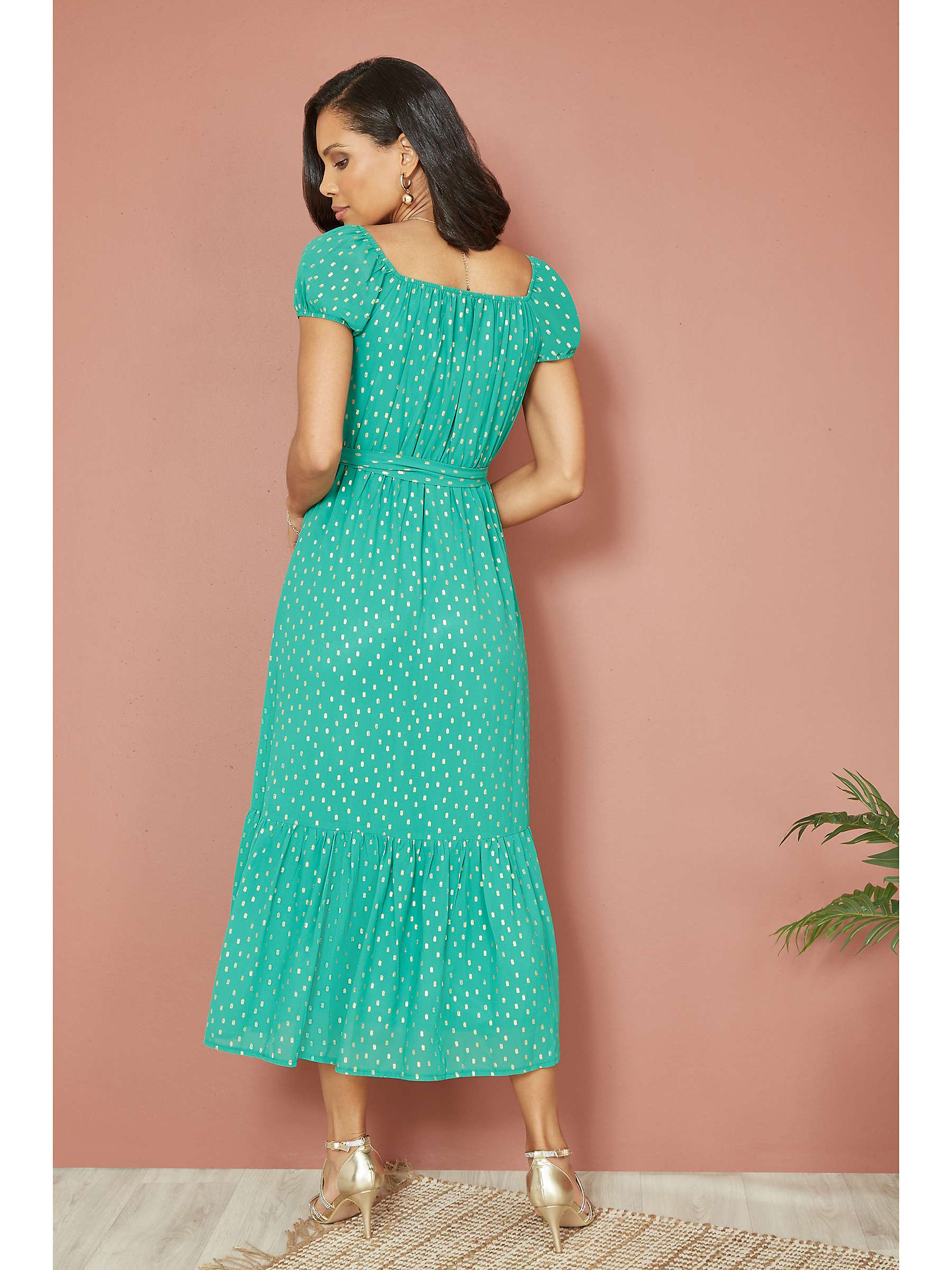 Buy Mela London Foil Print Bardot Midi Dress, Green Online at johnlewis.com