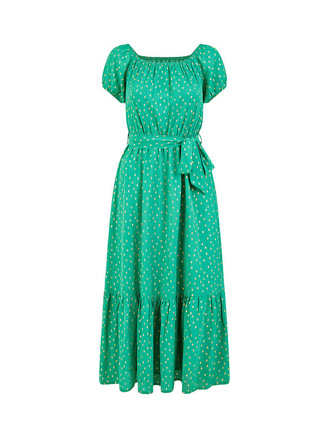 Mela London Foil Print Bardot Midi Dress, Green