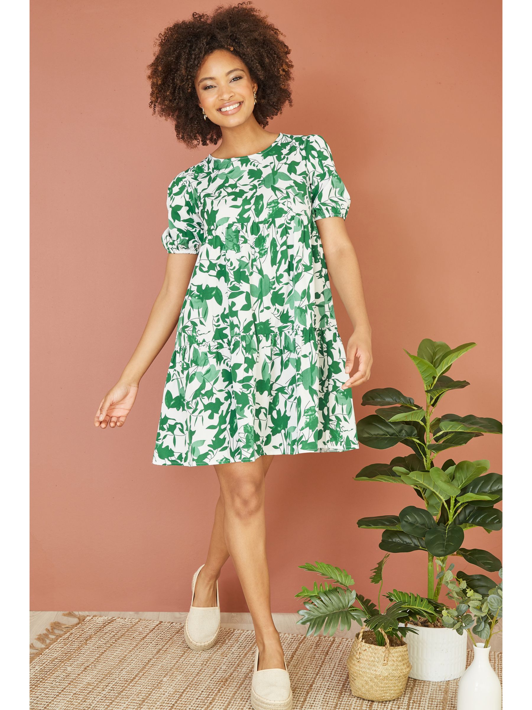Buy Mela London Leaf Print Tunic Skater Dress, Green Online at johnlewis.com