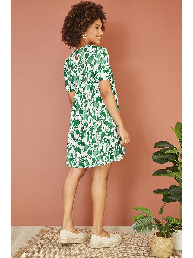 Mela London Leaf Print Tunic Skater Dress, Green
