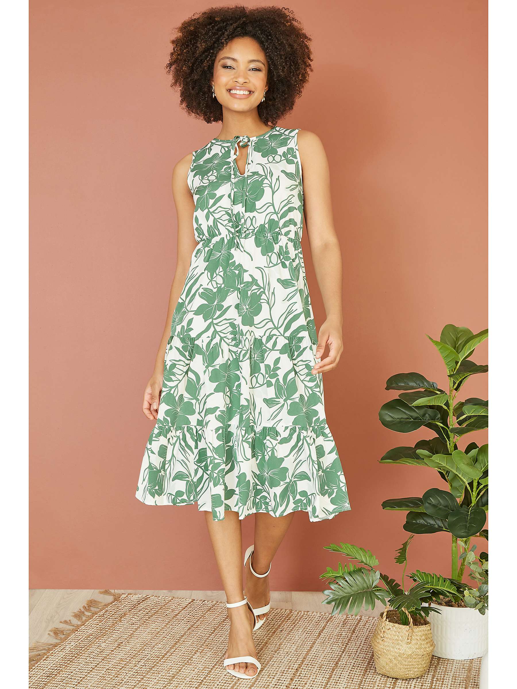 Buy Mela London Midi Floral Dress, Green Online at johnlewis.com