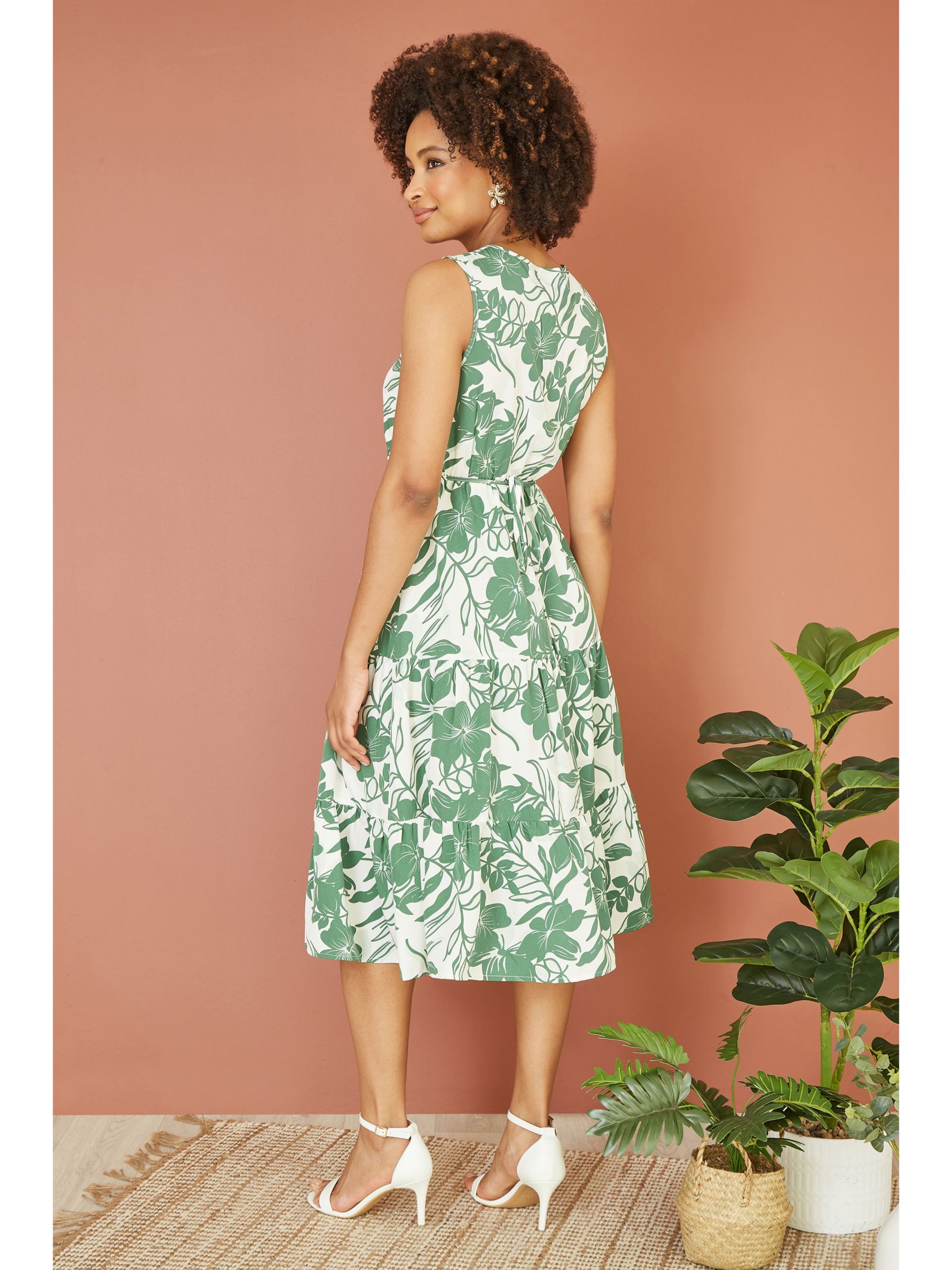 Mela London Midi Floral Dress, Green, 8