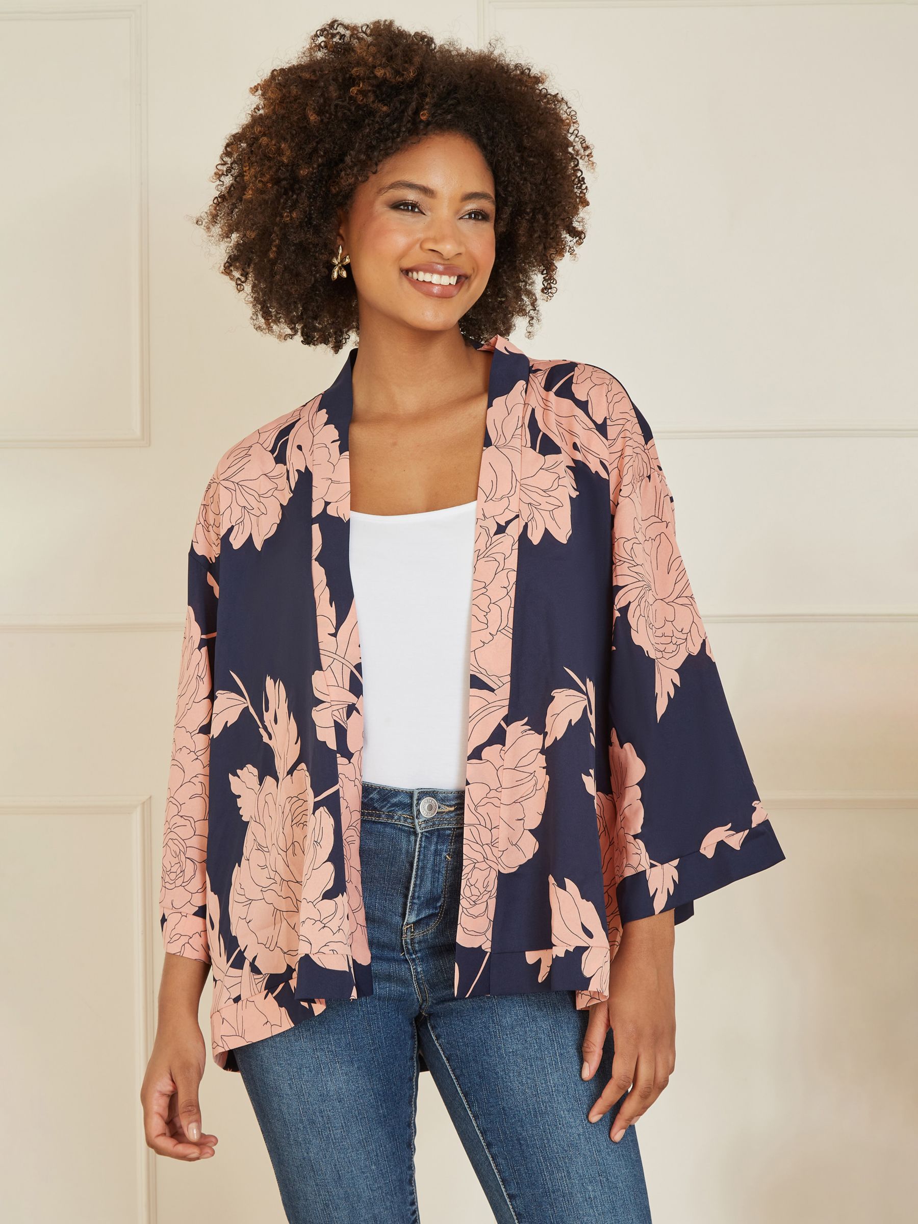 Mela London Blossom Print Kimono, Navy